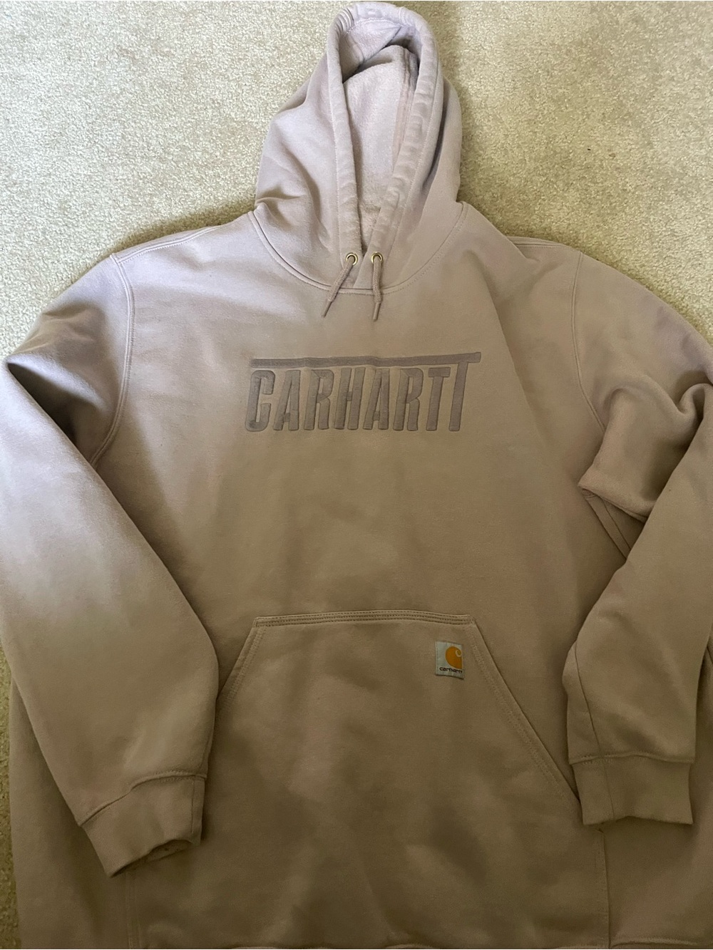 Carhartt Men's Taupe Pullover Hoodie with Raised Logo